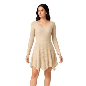 FREDERICK'S OF HOLLYWOOD Lace Handkerchief Hem Mini‎ Dress sheer 90s Coquette